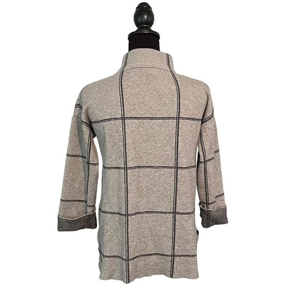 Tahari Sweater Pullover 3/4 Sleeve Gray Windowpanel Plaid Mock Neck Size S - Picture 6 of 11